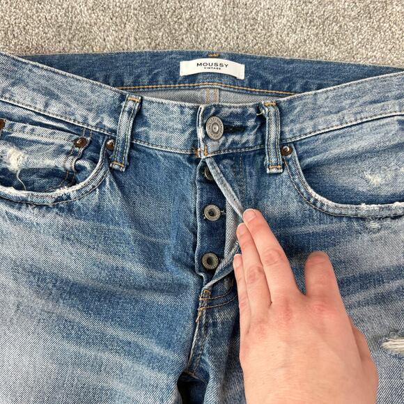 Moussy Vintage Bowie Tapered Mid-Rise Distressed 100% Cotton Jeans (Sz 27) - Picture 9 of 11